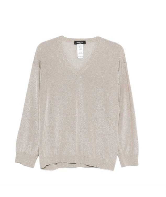 Fabiana Filippi V-Neck Long-Sleeve Sweater — Beige