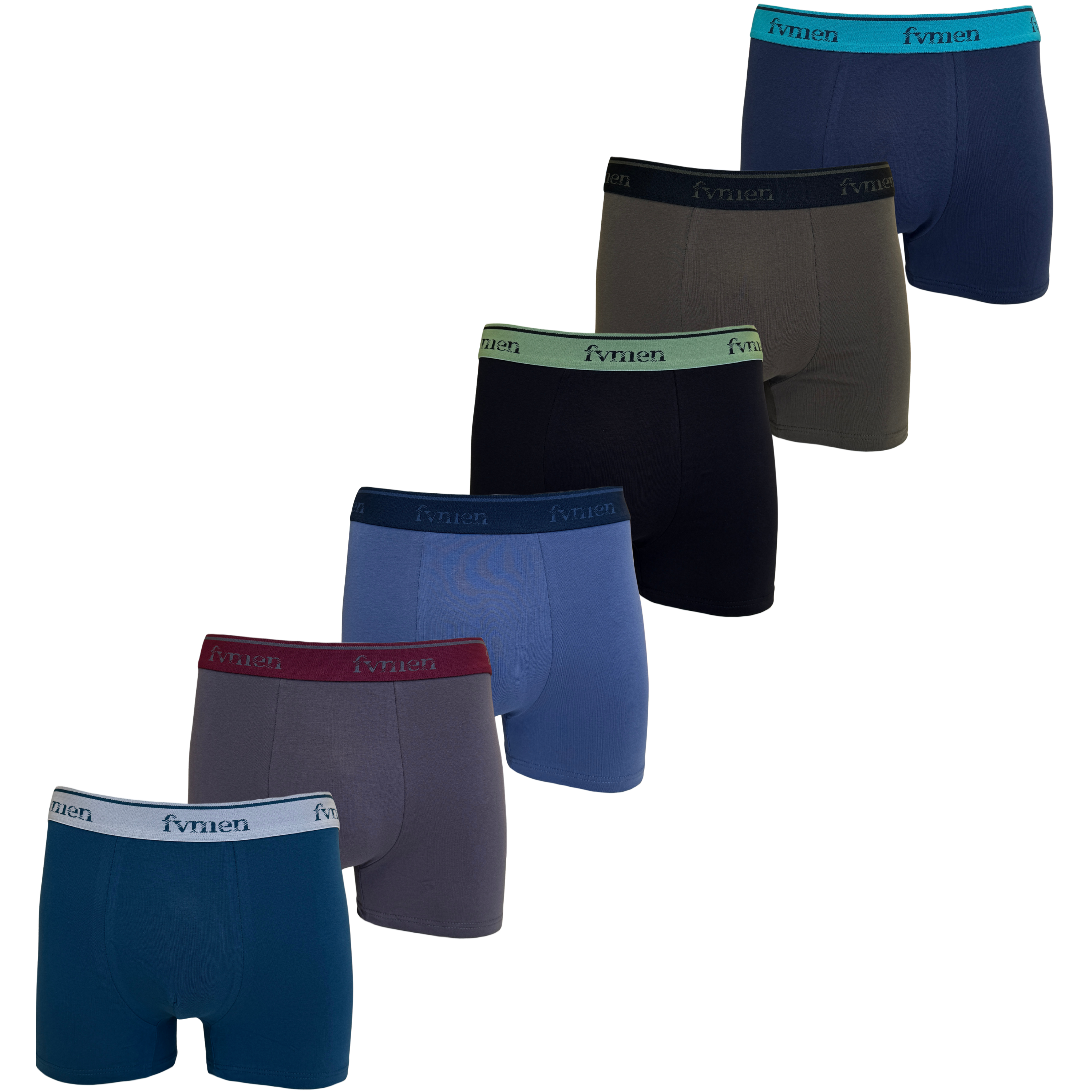 FEVI | Pack 6 Boxers Hombre Algodón | Colores: Azul, Negro, Verde, Marino, Gris, Azulado | Cómodos para Uso Diario