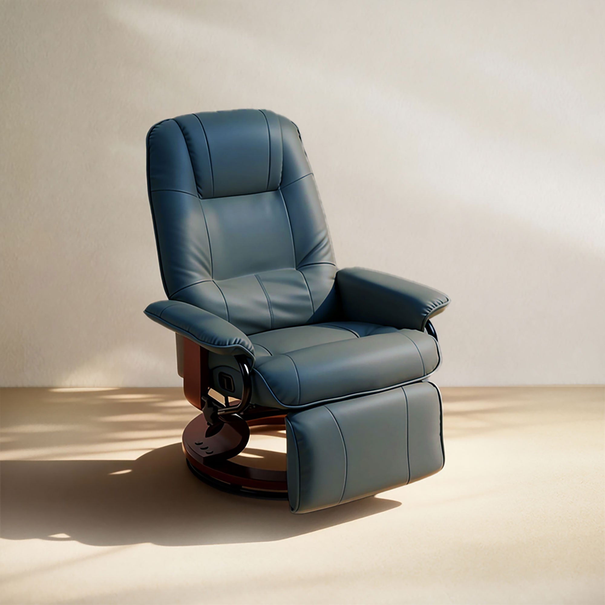 EaseRest Faux Leather Recliner Chair, Swivel Recliner w/ Footrest, Armrest & Wood Base, Blue