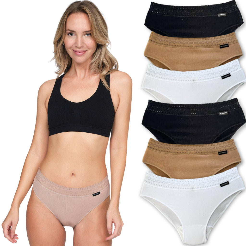 Don Algodon | Pack 6 Braguitas Algodón para Mujer | en 1 o 3 Colores: Negro, Beige y Blanco