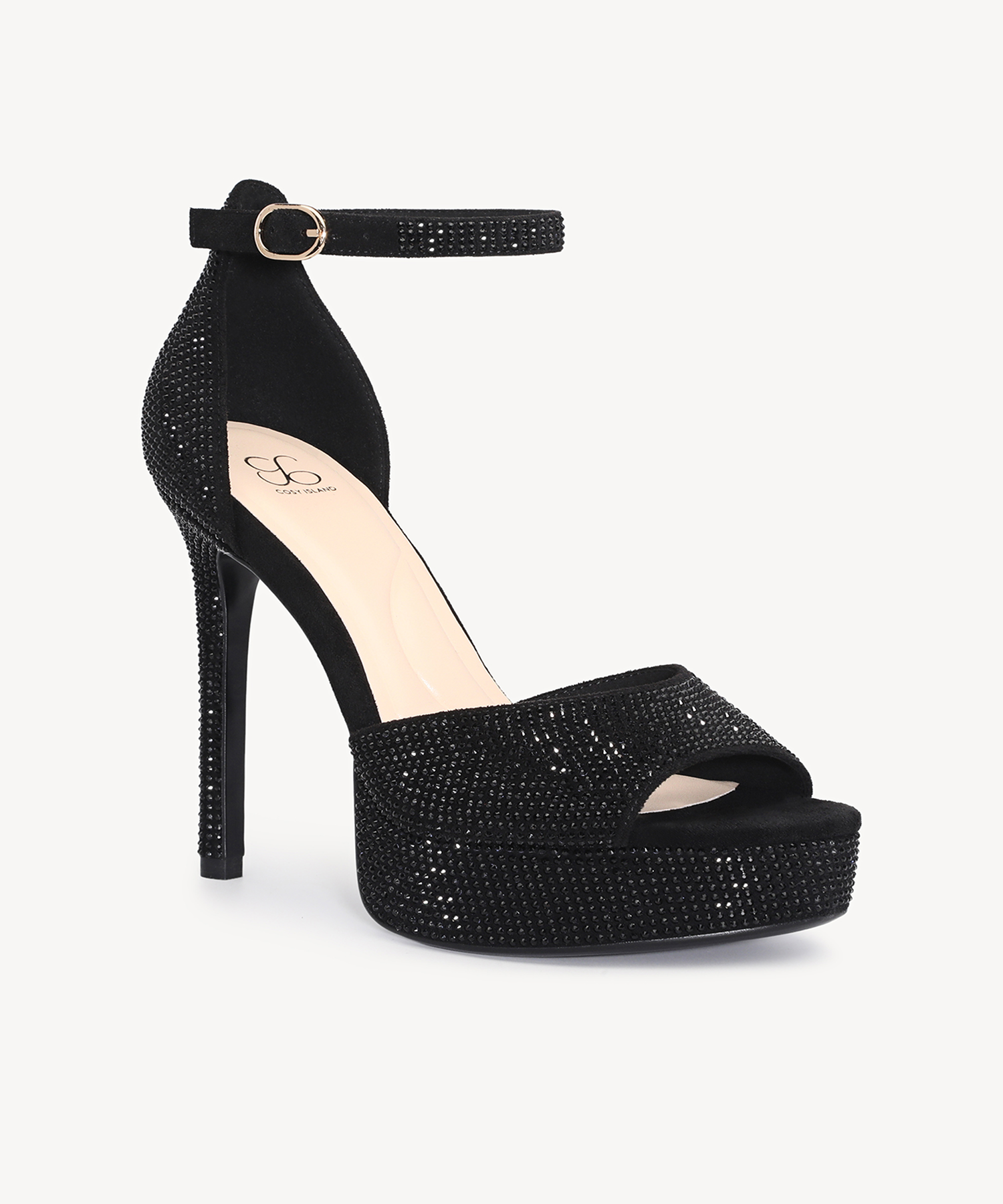 GlimmerRise Strapped Platform Heeled Sandal - Rhinestone Black / US 8 | EU 39 | UK 6
