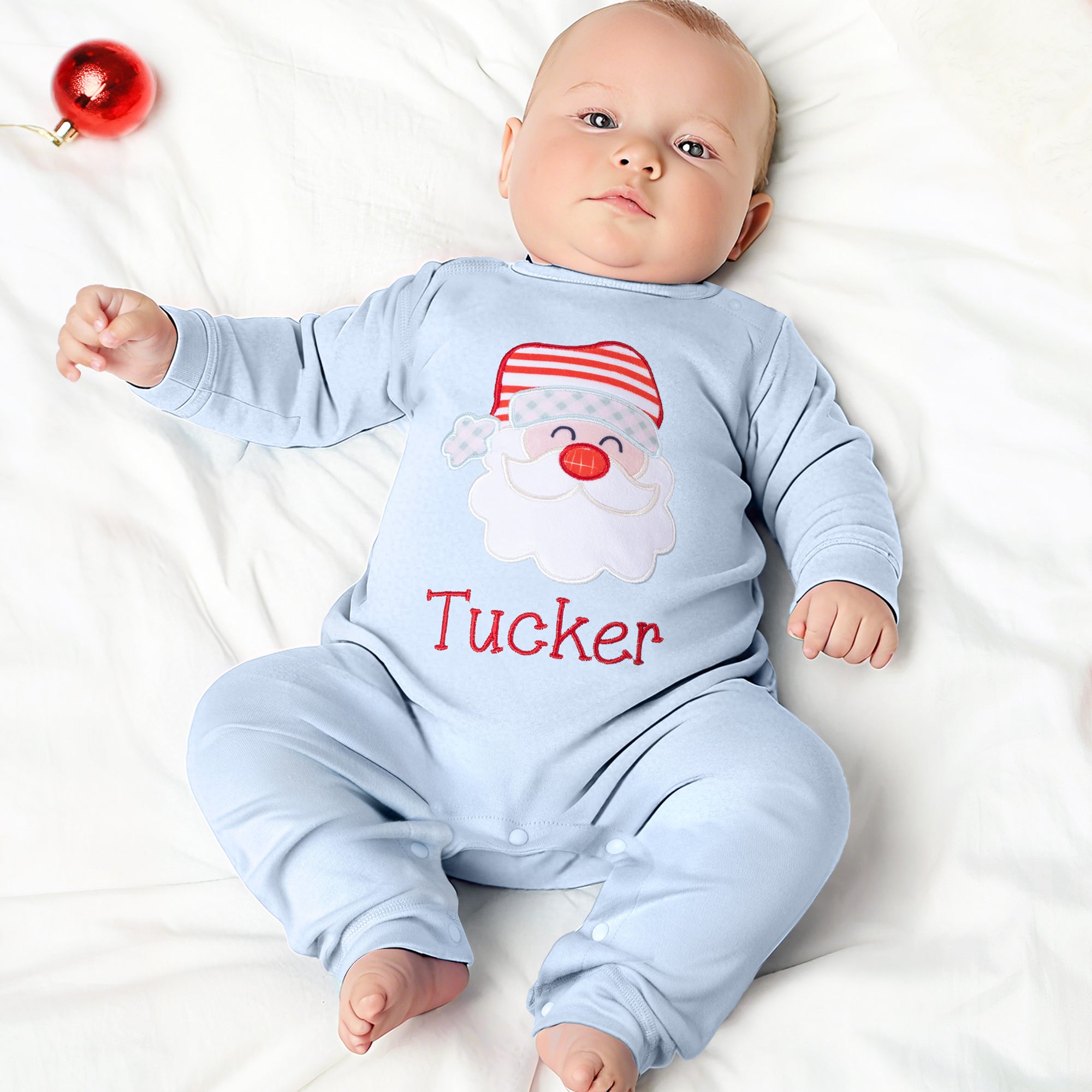Pelele de bebé personalizado con diseño de Papá Noel 100% algodón suave con nombre bordado Regalo de Navidad para bebé recién nacido