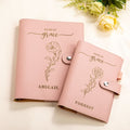 Personalizado Saved By Grace Nacimiento Nombre de la flor de cuero Binder cuaderno con compartimento Cumpleaños Día de la Madre de regalo para ella