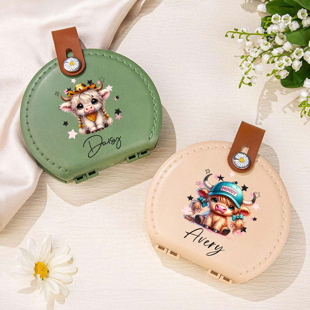 Personalizado lindo Highland Vaca Kit de costura portátil Caja de almacenamiento con el nombre de costura Herramientas Suministros Regalo de cumpleaños para sastre amante de la costura