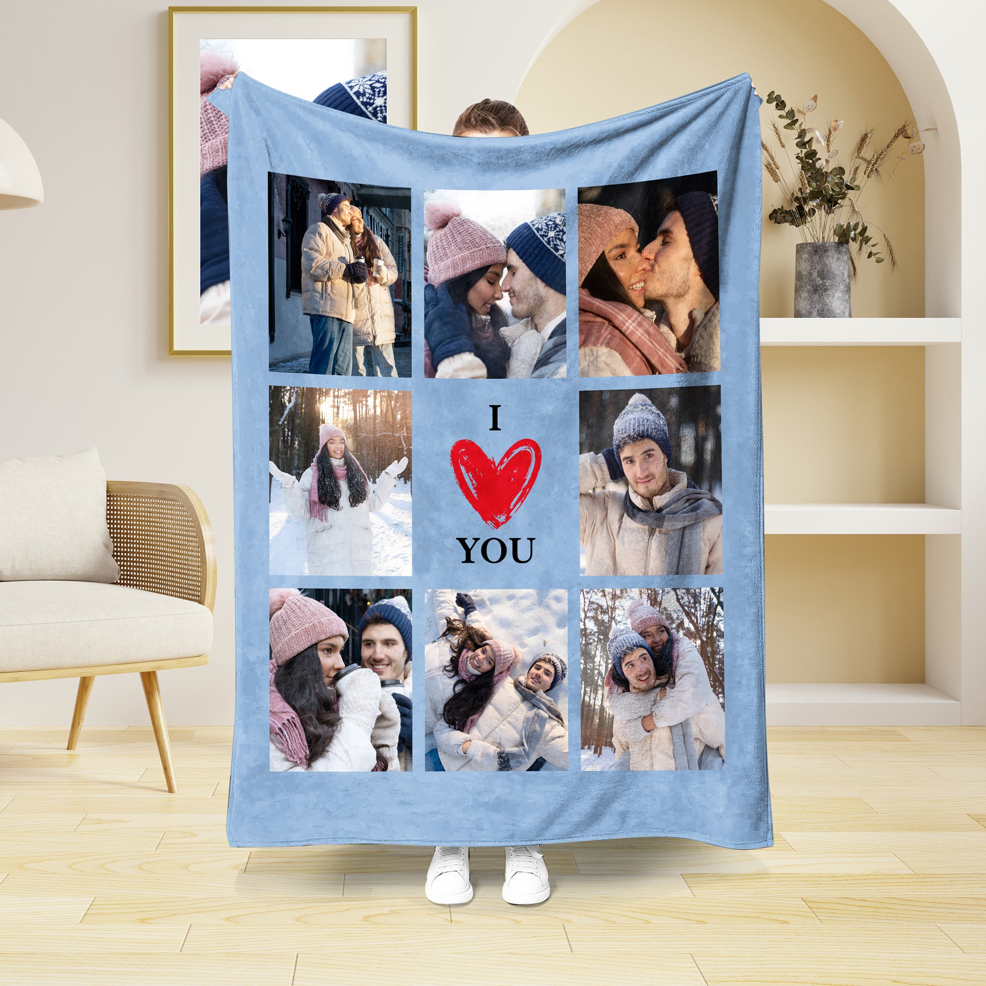 Personalizado I Love You 8 Fotos Collage Multicolor Suave manta con decoración para el hogar Día de San Valentín Aniversario Cumpleaños Regalo para la familia Parejas