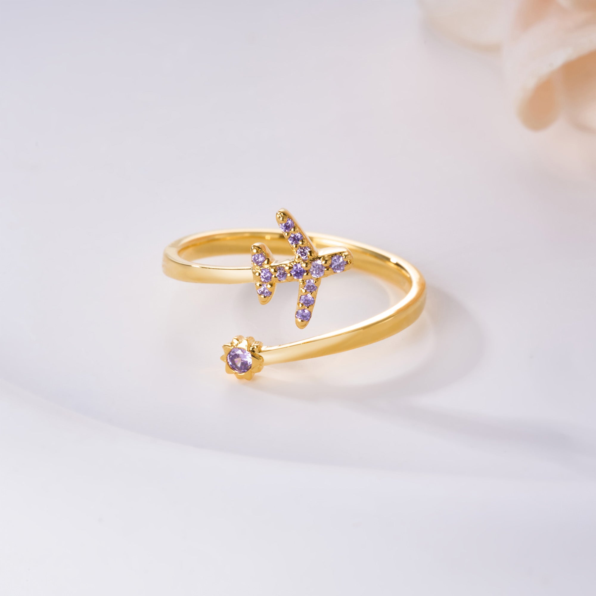 Anillo Personalizado Ajustable Avión con Piedra de Cumpleaños Joyería Delicada Regalo de Cumpleaños y Navidad para Mujeres Pilotos Entusiastas de la Aviación