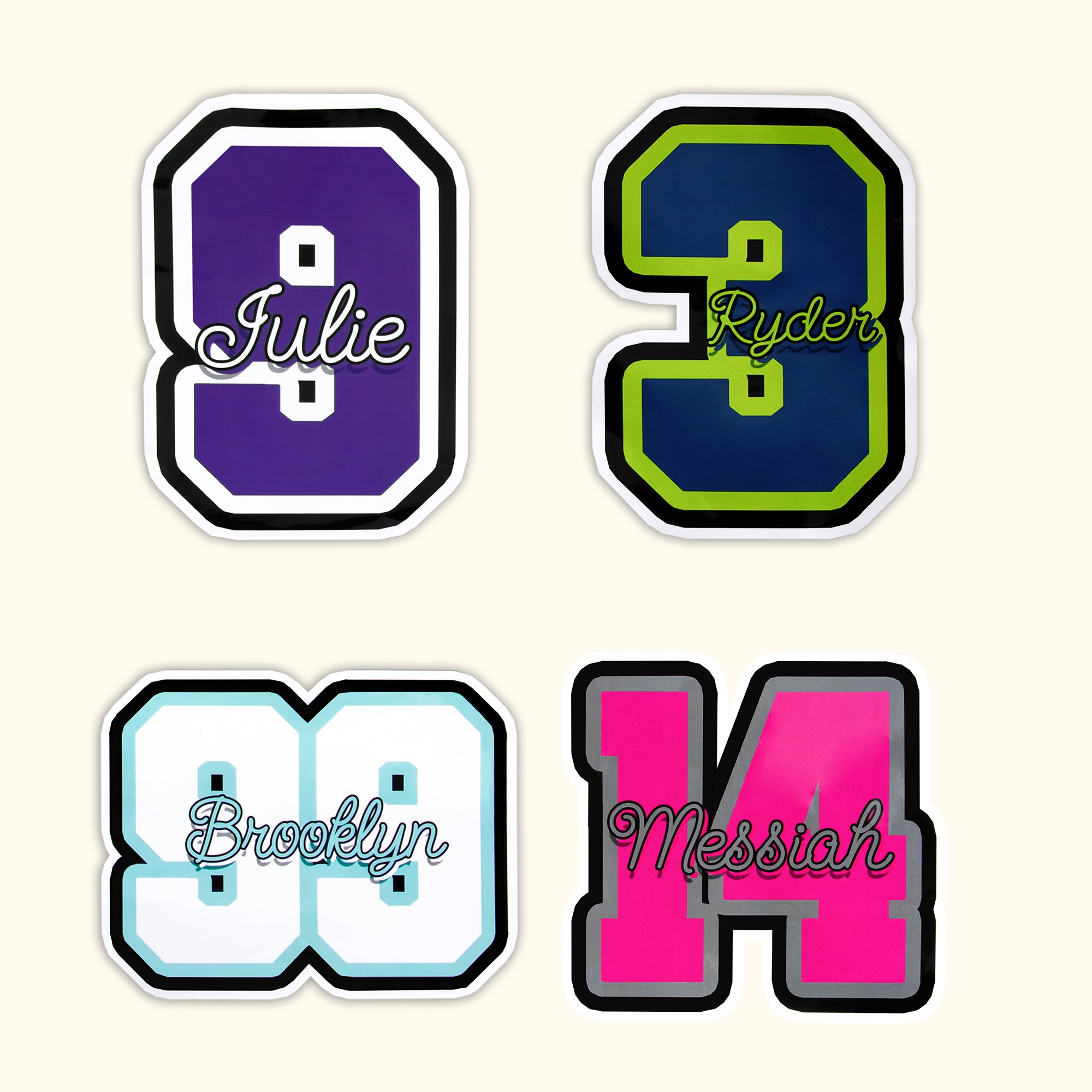 Pegatinas impermeables personalizadas multicolores de béisbol y softball con texto y número Día del partido Regalo de cumpleaños para los amantes del deporte