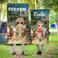 Personalizada My Campfire Tent Cartoon Character Quick Dry Oversized Microfiber Beach Towel con nombre Summer Beach Essential Birthday Gift for Family
