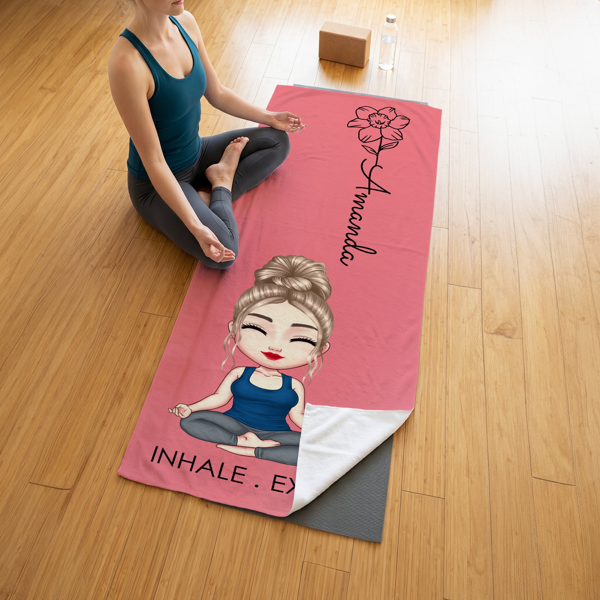 Personalizada Nacimiento Flor Caricatura Personaje Super Absorbente Esterilla de Yoga Toalla con Nombre Gimnasio Accesorios Regalo de Cumpleaños para Mujeres Amantes del Yoga