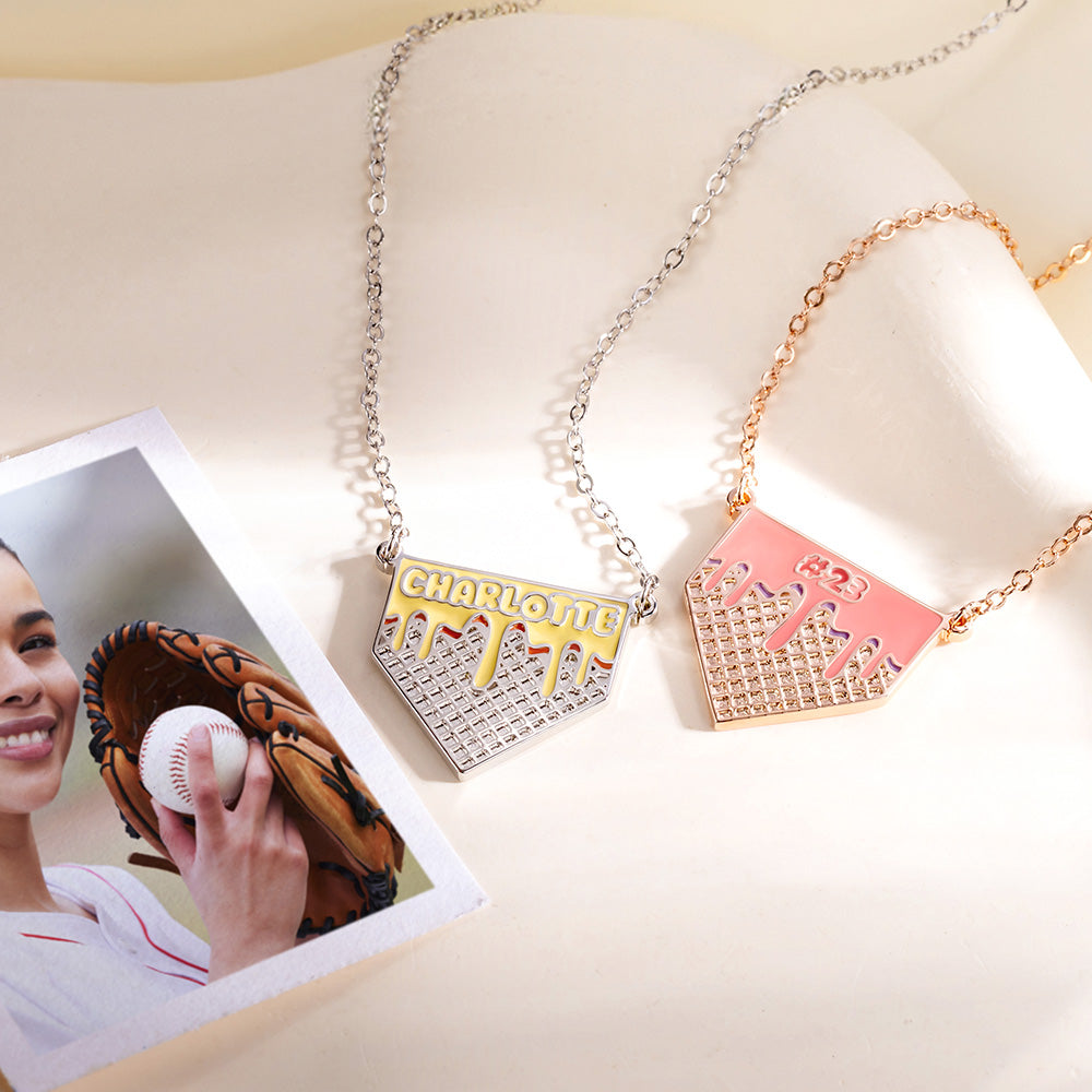 Personalizado derretido helado Waffle Collar colgante con nombre y número de Deportes Joyería Juego Cumpleaños Regalo para los amantes del béisbol Softball Atletas