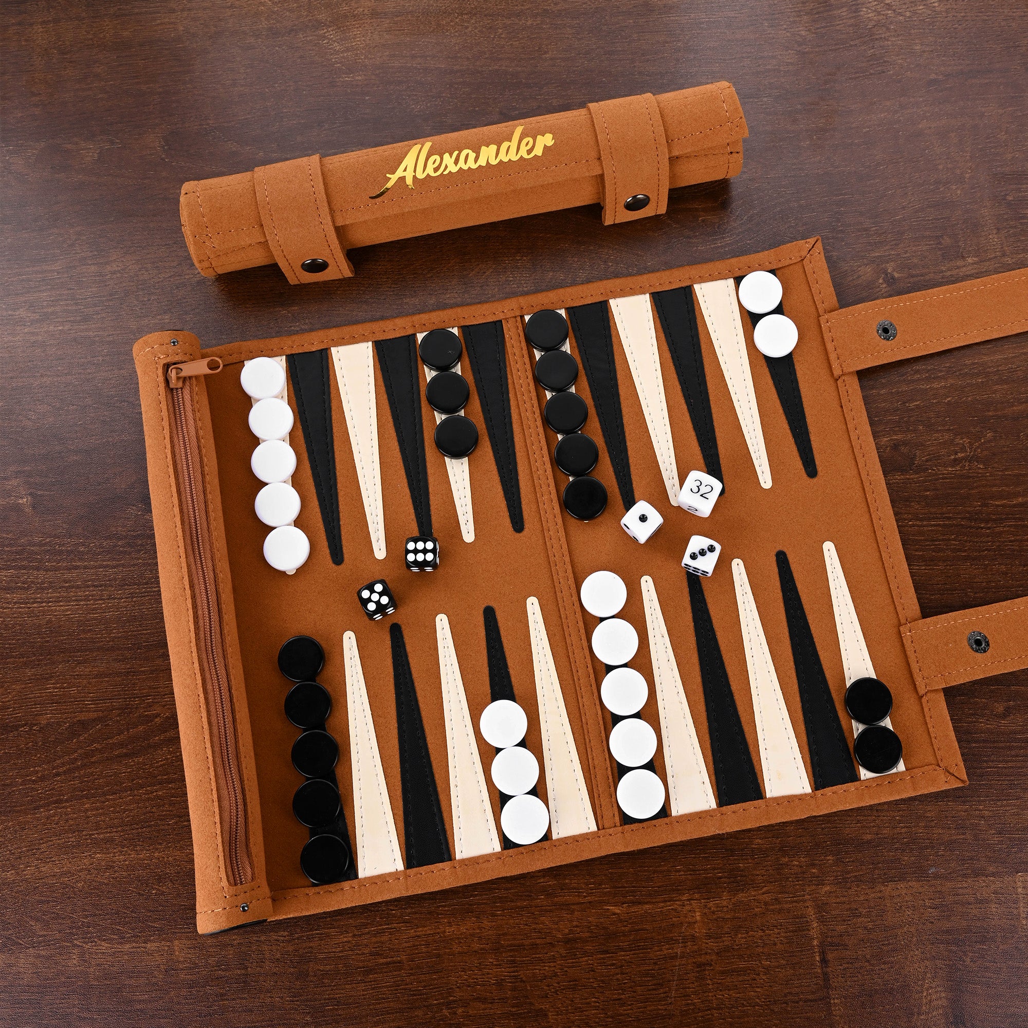 Microfibra personalizado PU cuero Backgammon Set con Nombre Cumpleaños Tablero Juego Noche Regalo para Gamers Hombres