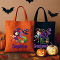 Personalizada Halloween Tema Inicial Caricatura Personaje Calabaza Reutilizable Bolsa de lona con nombre Halloween Fiesta Regalo para Niños Niñas