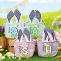 Orejas de conejo personalizado lindo Polka Dot Inicial Cesta de Pascua con el nombre de la caza del huevo Accesorios Pascua Fiesta Regalo para Niños Niñas