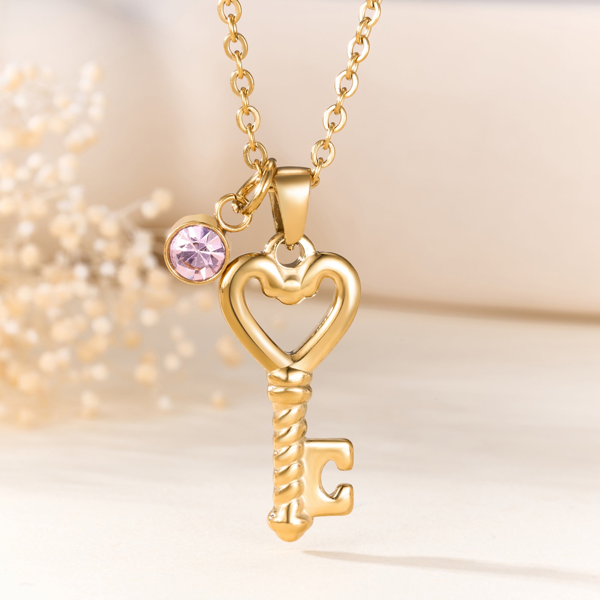 Personalizado Dainty Heart Key Necklace con Birthstone Initial Christmas Valentine's day Birthday Anniversary Gift for Women Girlfriends Wives