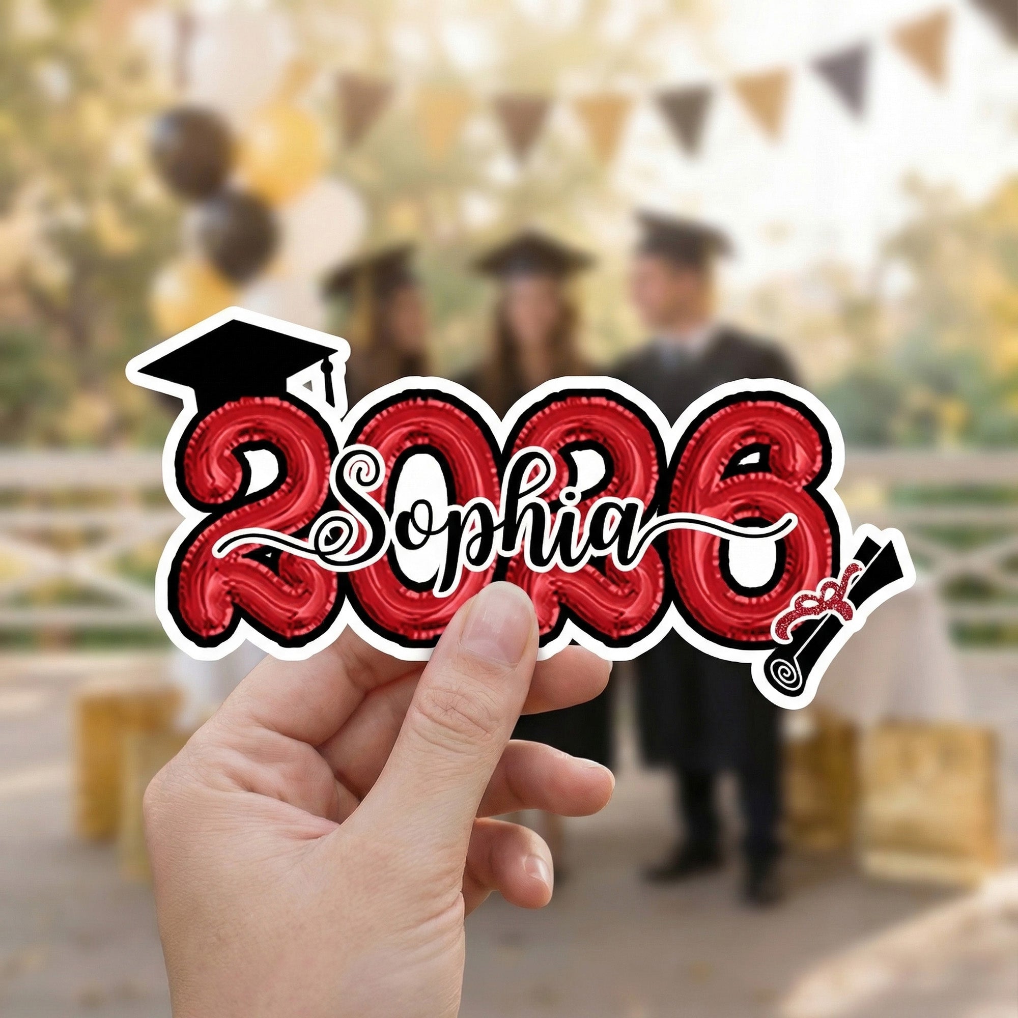 Personalizado 2026 Graduación Cap Pergamino Impermeable Pegatinas con Nombre Juego de 2 Graduación Fiesta Decoración Favor para Graduados