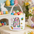 Conejito de Pascua personalizado Cesta de Pascua de lona con iniciales y nombre Accesorios para la caza del huevo Regalo de Pascua para niños
