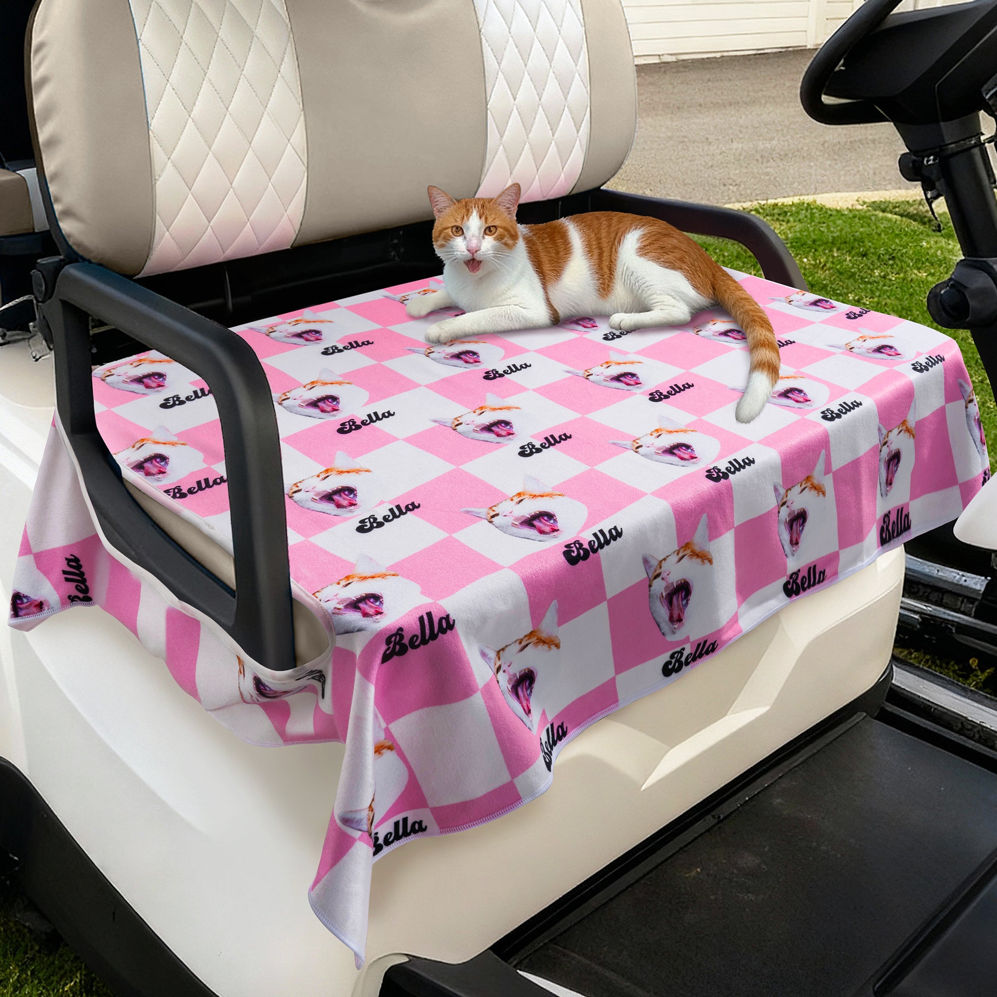 Funda transpirable con nombre para asiento de carrito de golf Accesorios para carrito de golf Regalo de cumpleaños para golfistas amantes de las mascotas