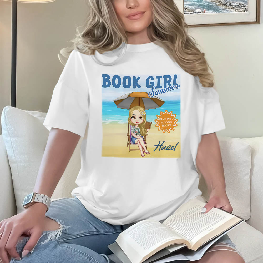 Libro Personalizado Niña Verano Playa Caricatura Personaje 100% Algodón Camiseta con Nombre Vacaciones Viaje Cumpleaños Regalo para Mujer