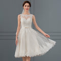 Bridal Wedding Dress White Sleeveless Short Illusion A-line