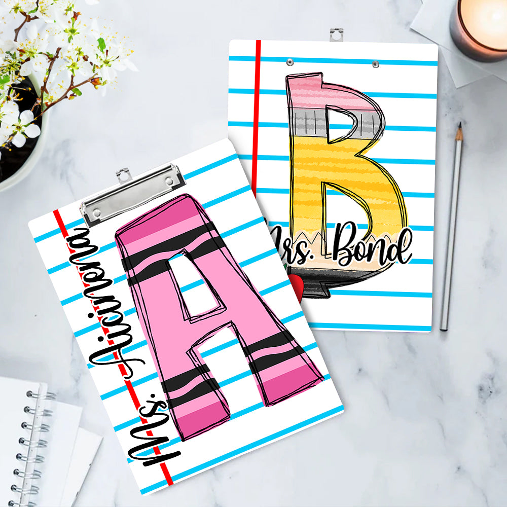 Portapapeles acrílico personalizado con graffiti, lápiz, crayón y iniciales, con clip de perfil bajo Regalo para profesores en agradecimiento por el Día del Profesor Vuelta al cole