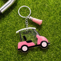 Llavero acrílico personalizado con borla de coche de golf multicolor y nombre Regalo de cumpleaños de Navidad para los amantes del golf