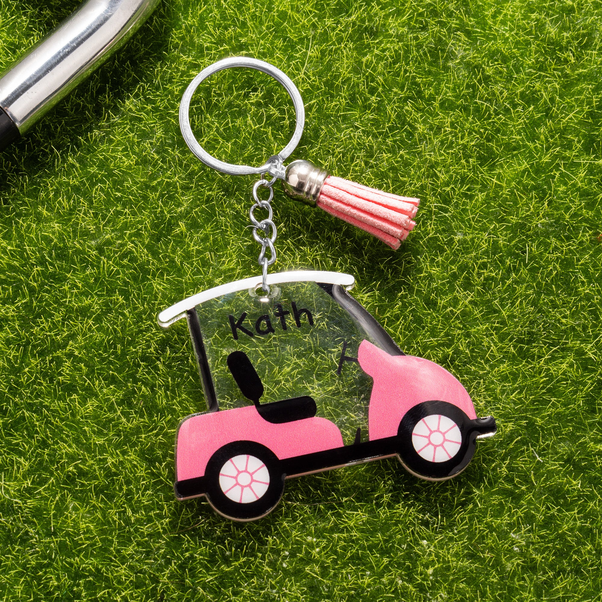 Llavero acrílico personalizado con borla de coche de golf multicolor y nombre Regalo de cumpleaños de Navidad para los amantes del golf