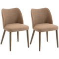 Set of 2 Linen Dining Chairs with Padded Seat and Rubberwood Legs, Brown