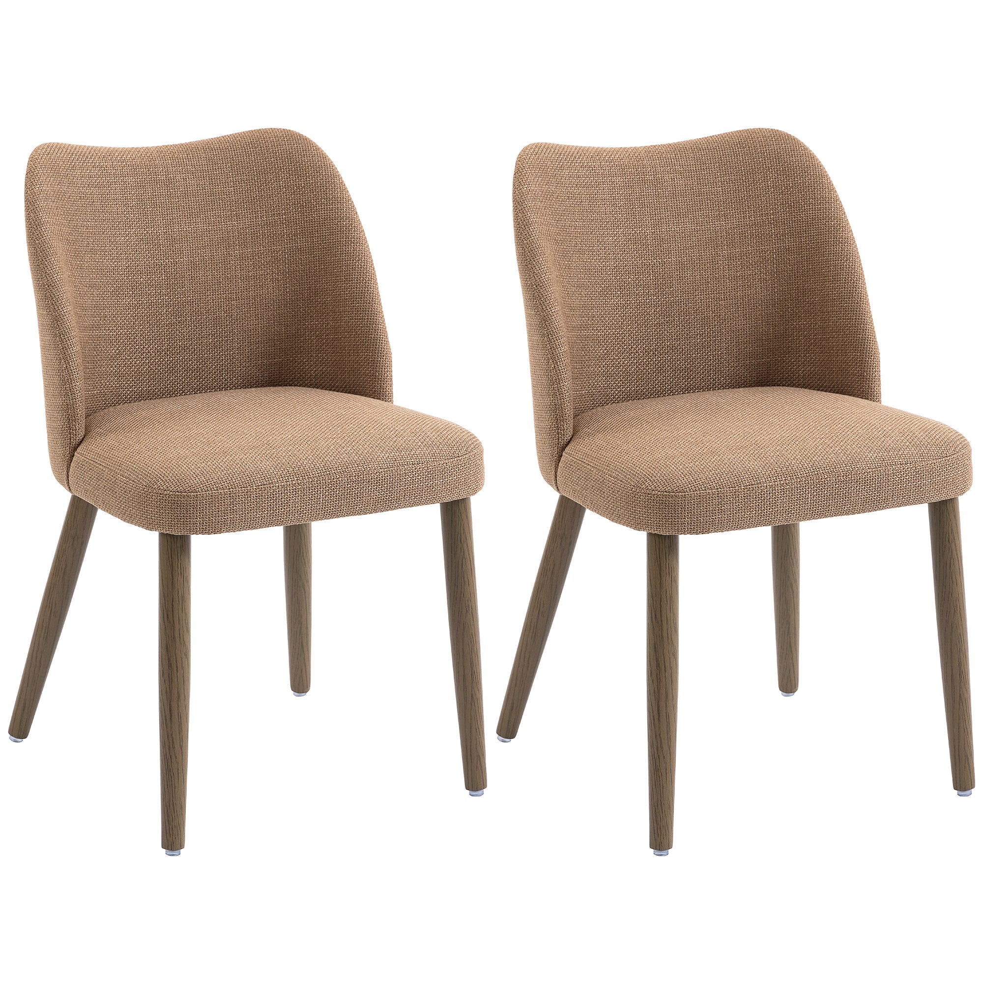 Set of 2 Linen Dining Chairs with Padded Seat and Rubberwood Legs, Brown