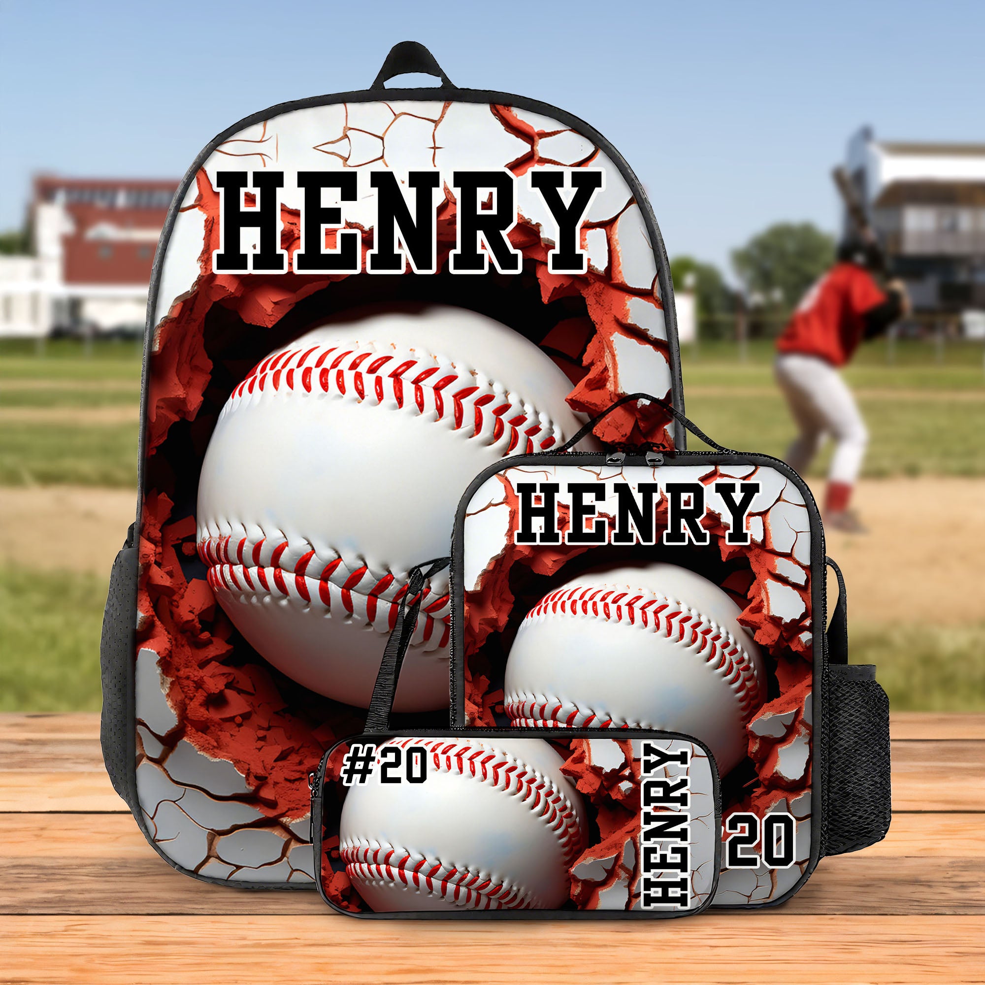 Personalizado Fútbol Béisbol Deportes Mochila Bolsa de almuerzo Estuche con nombre Viajes Daliy Uso Vuelta a la escuela Regalo para Niños Niñas