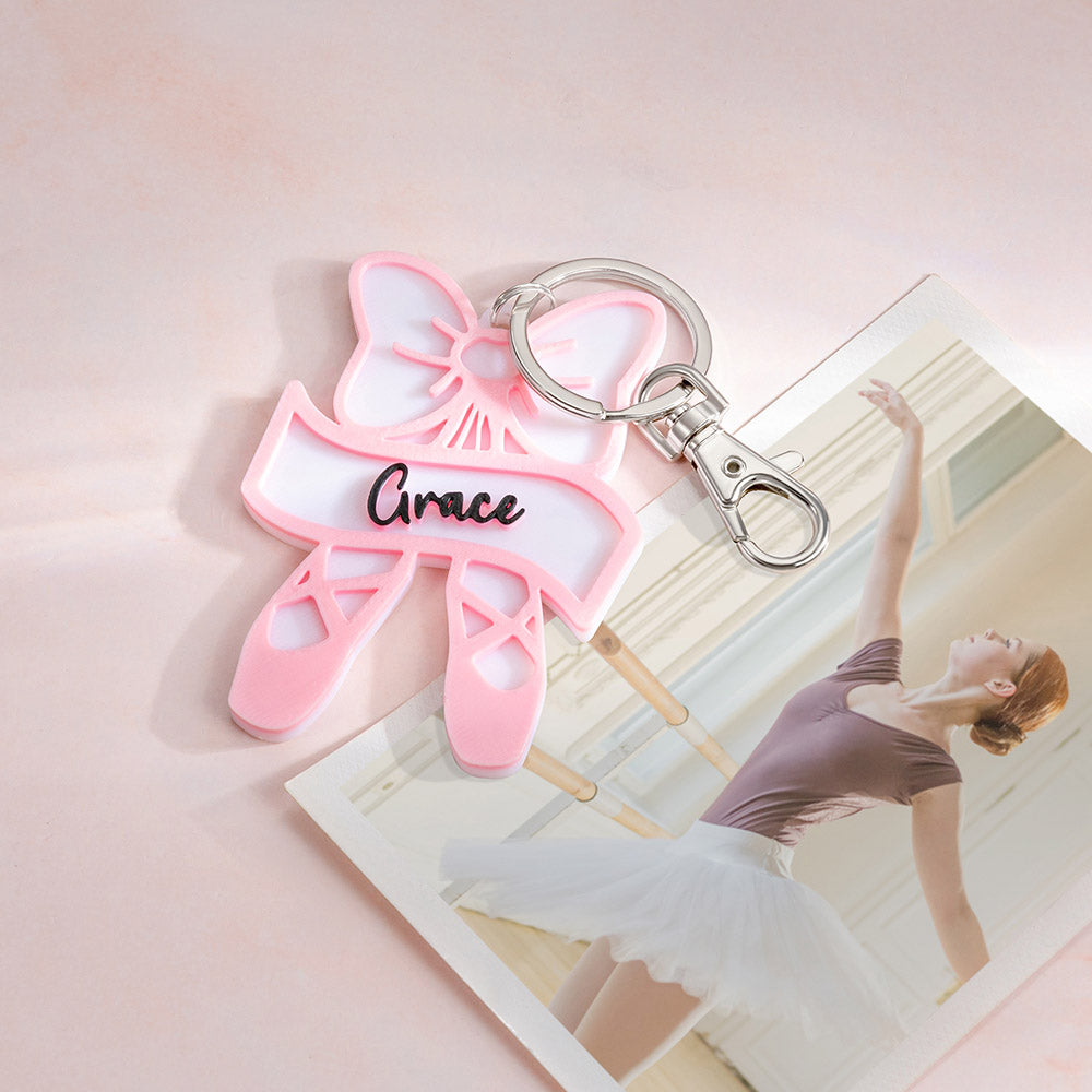 Llavero personalizado con nombre para zapatillas de ballet con lazo multicolor Regalo de cumpleaños para bailarina