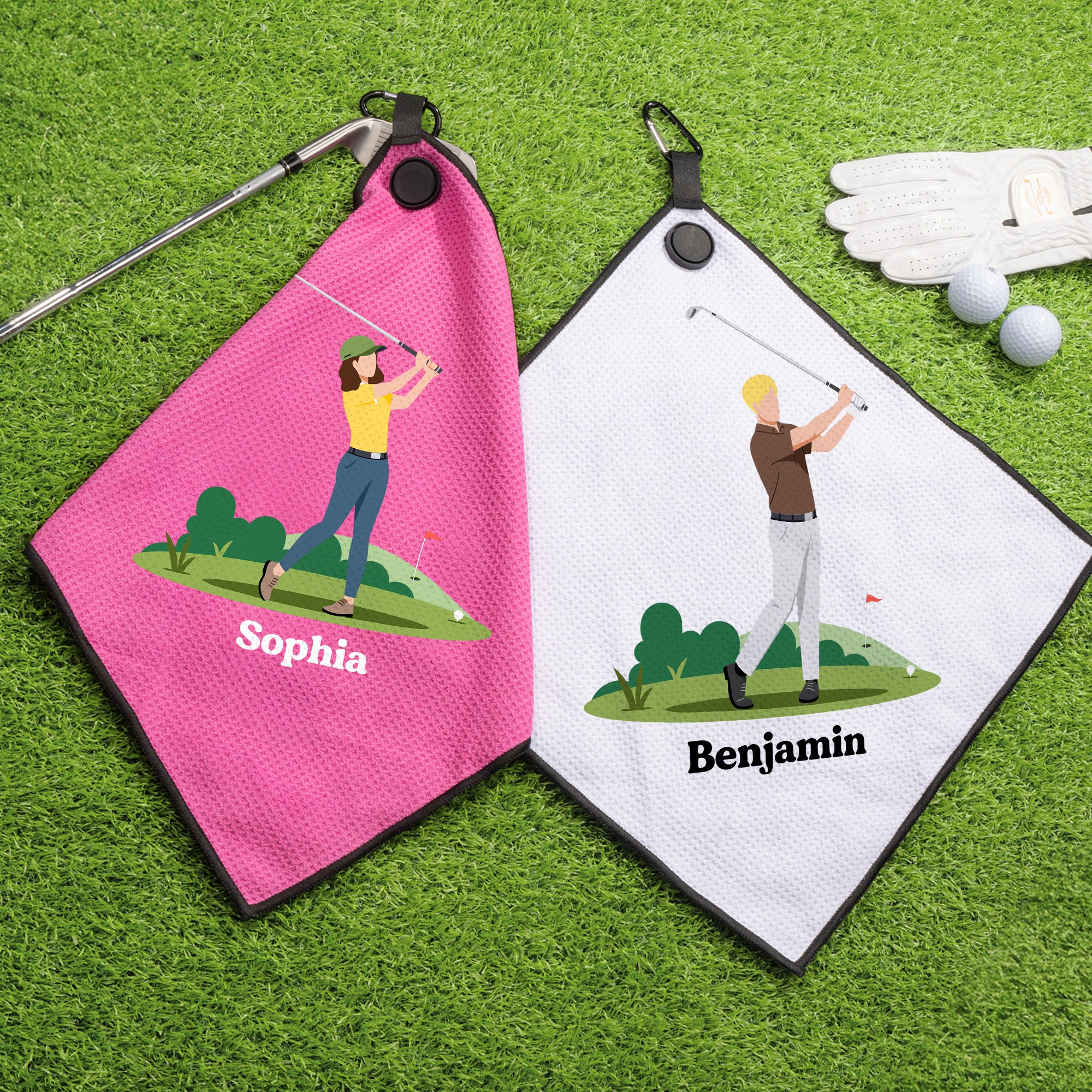 Toalla de deporte magnética con nombre y clip para colgar, personalizada, con personaje de golf de dibujos animados, para el entrenamiento diario, el día del golf, el fin de semana, etc. Regalo para j