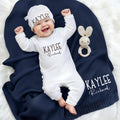 Personalizado 100% Algodón Suave Baby Romper Sombrero Manta con Nombre Bordado Baby Shower Regalo para Recién Nacidos Nuevos Padres