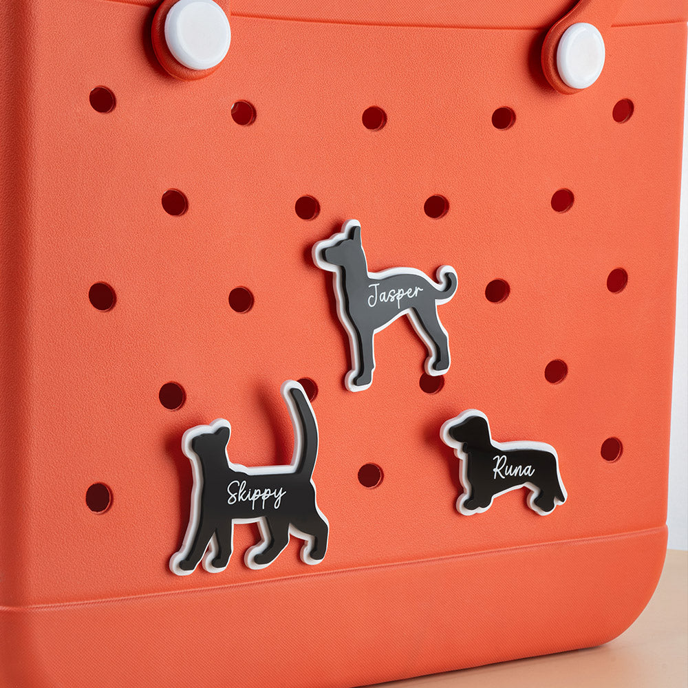 Acrílico Personalizado Perro Gato Mascota Silueta Nombre Bolsa Botón Encanto Accesorios para Bogg Cumpleaños Playa Regalo para Dueño de Mascota Amante