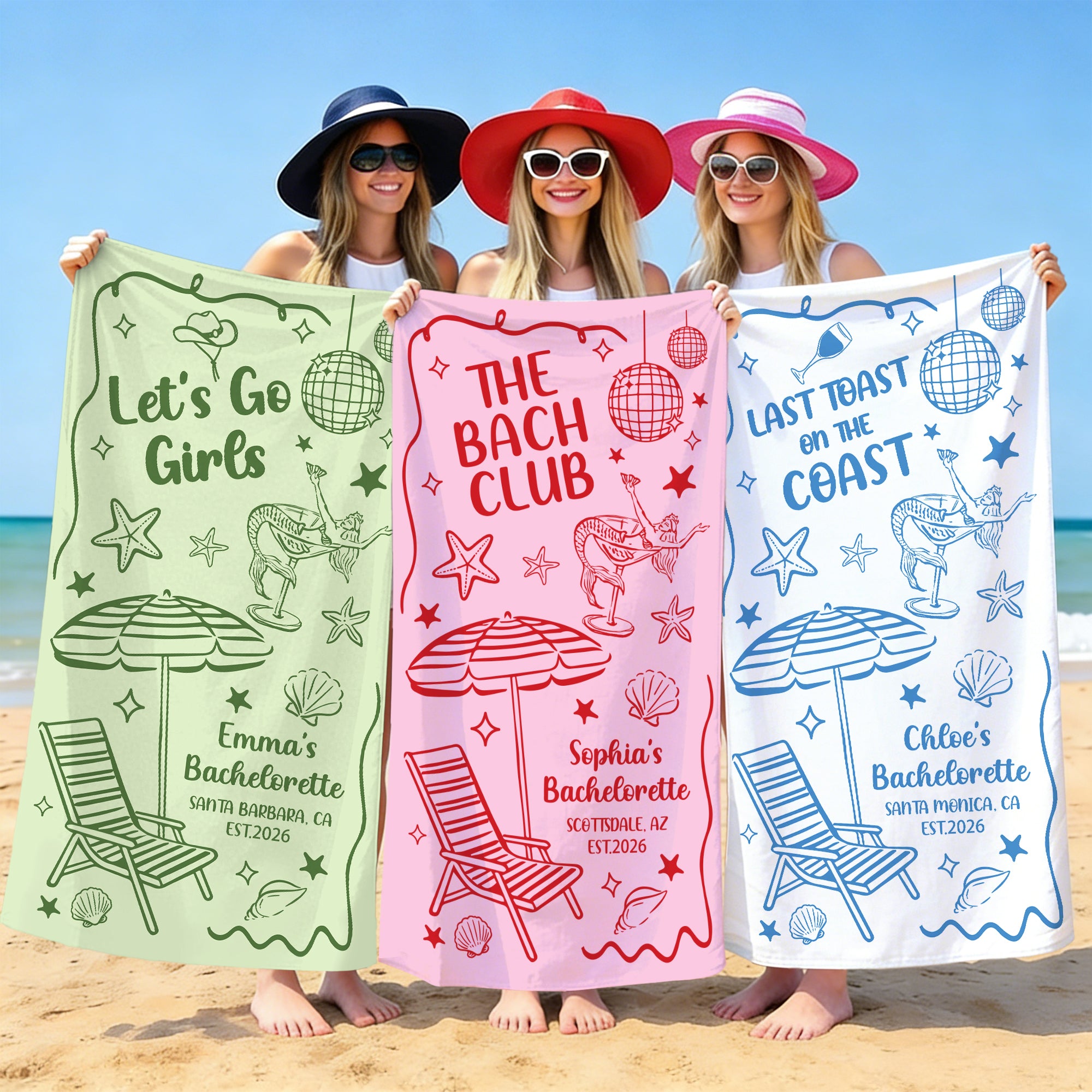 Toalla de playa de gran tamaño, de secado rápido y suave, personalizada para despedida de soltera, con nombre Vacaciones de verano Fiesta en la playa Cumpleaños Regalo para niñas Damas de honor