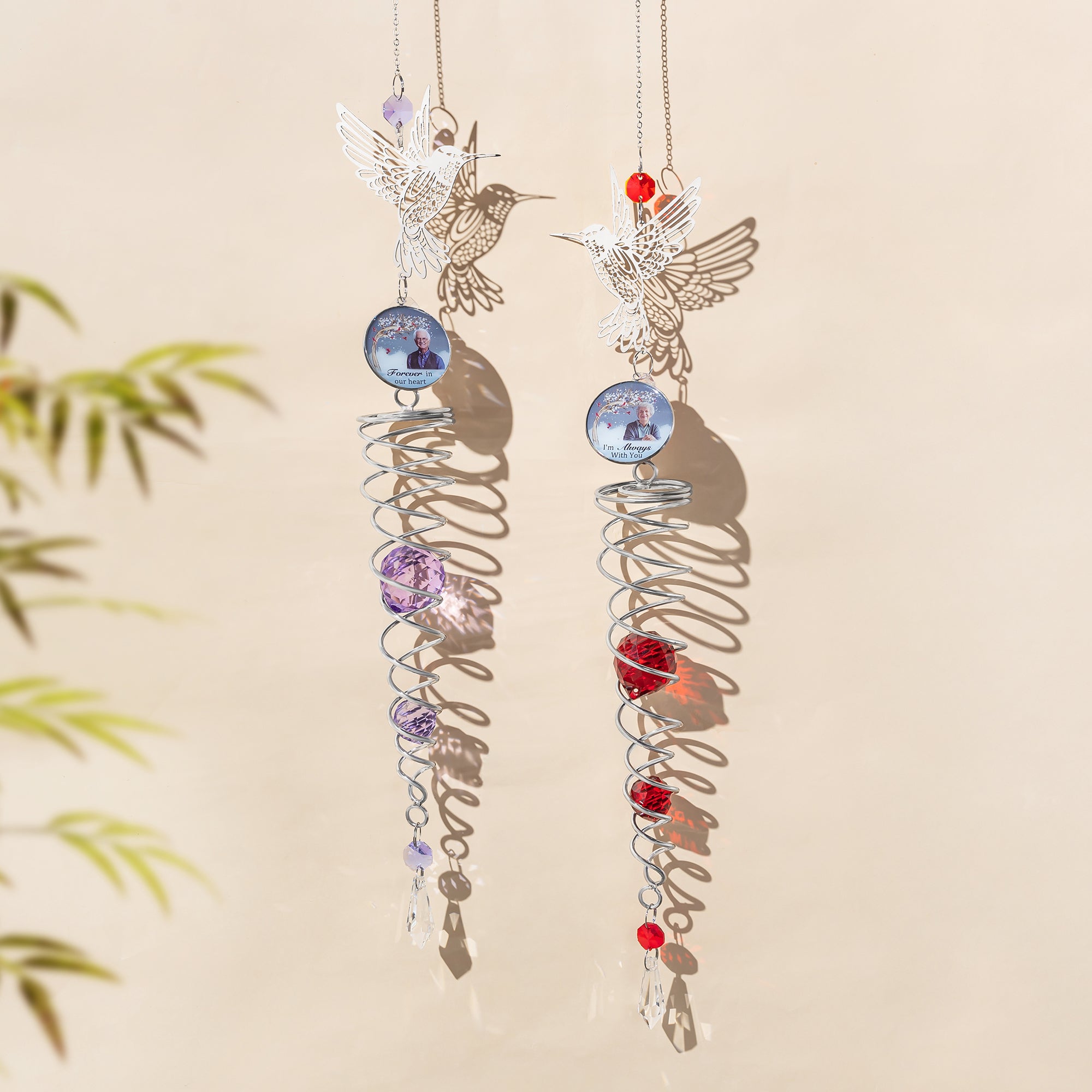 Atrapasol Personalizado Colibrí Bola de Cristal para Ventana con Foto y Texto Regalo Conmemorativo para Familiares en Duelo