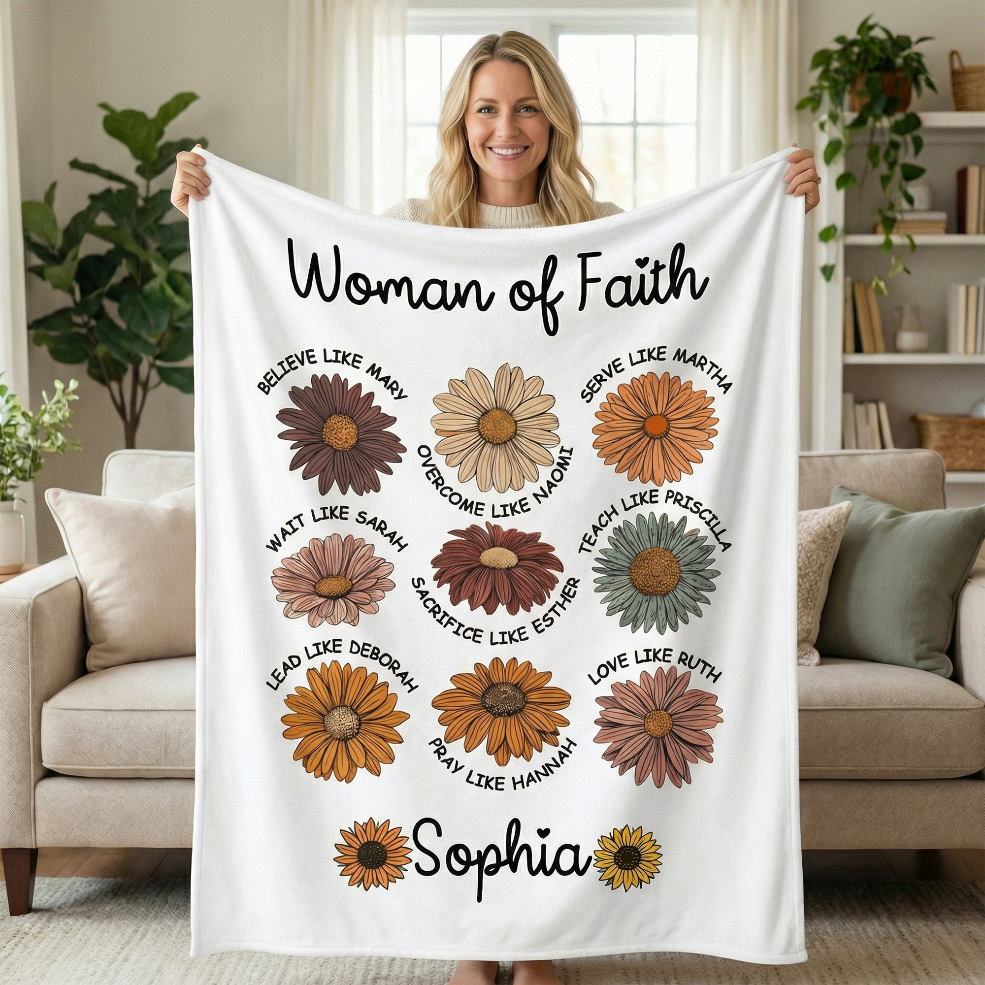 Personalizada Mujer de Fe Versículos de la Biblia Flor Suave Manta con Nombres Decoración del Hogar Regalo de Cumpleaños Cristiano para Mujer Cristiana