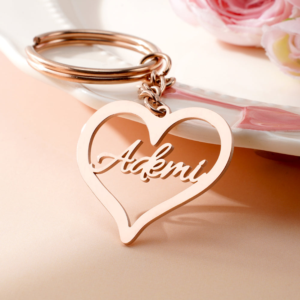 Llavero Hueco Personalizado en Forma de Corazón con Nombre Bolso Bolsos Accesorios Regalo de Cumpleaños para Mujer Niña