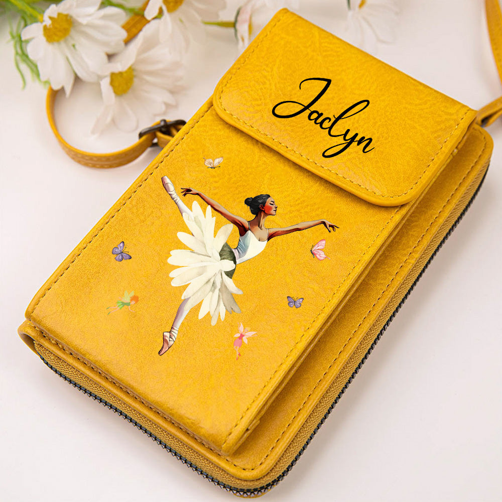 Personalizado Ballet Chica Nacimiento Flor Cuero PU Crossbody Bolsa con Nombre y Ranuras para Tarjetas Cumpleaños Recital de Danza Equipo Regalo para los amantes del ballet