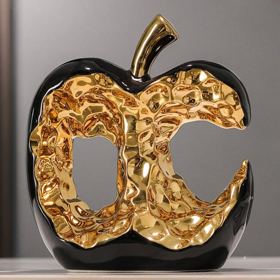 ArtZ® Golden Glow Apple Sculpture - Black Large