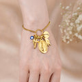 Personalizado Italia Cuerno Mano Cornuto Virgen María Colgante Pulsera Ajustable con Inicial Cumpleaños Aniversario Regalo para Mujer