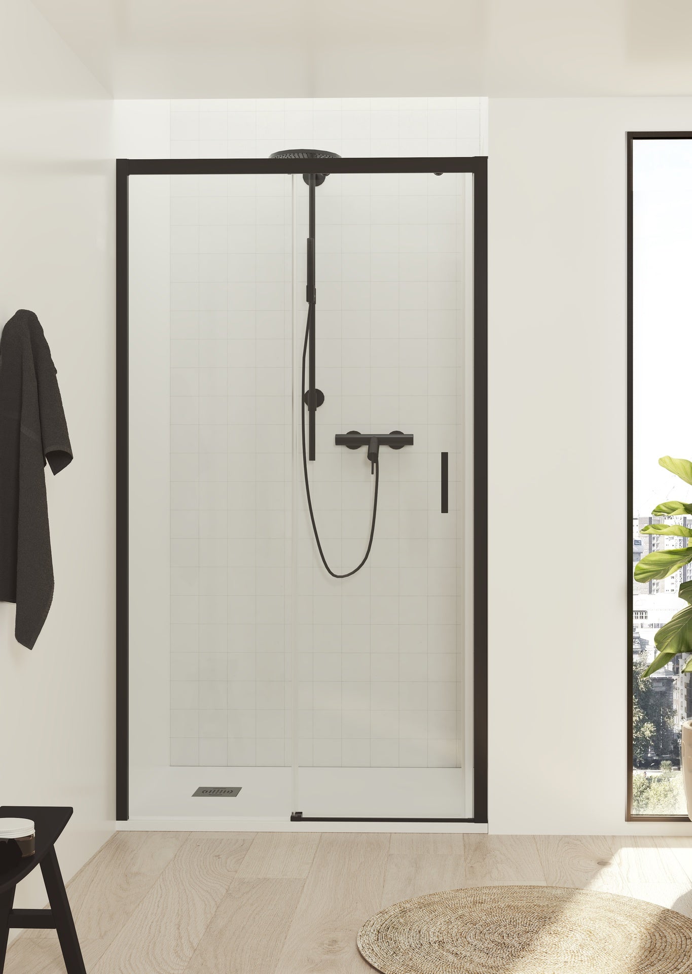 BATHME NOEL-1 Mampara Ducha 1 Fijo+1 Corredera Negro Transparente