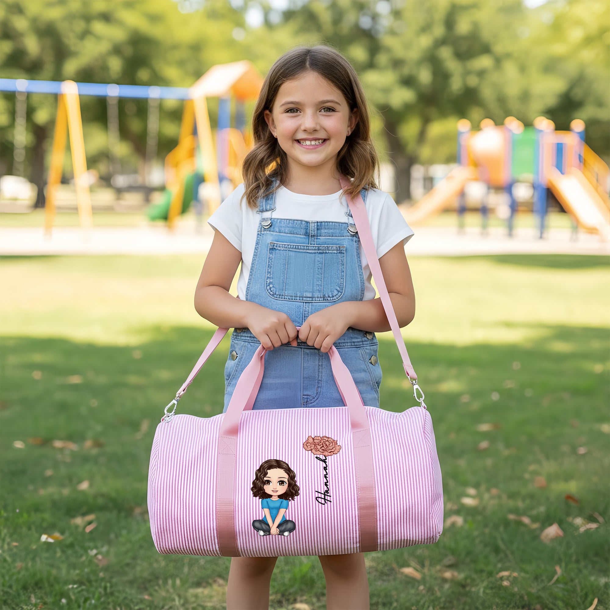 Personalizada de dibujos animados de nacimiento de flores Kid Seersucker Duffle Bag Overnight Sports Travel Essentials Birthday Gift for Boys Girls