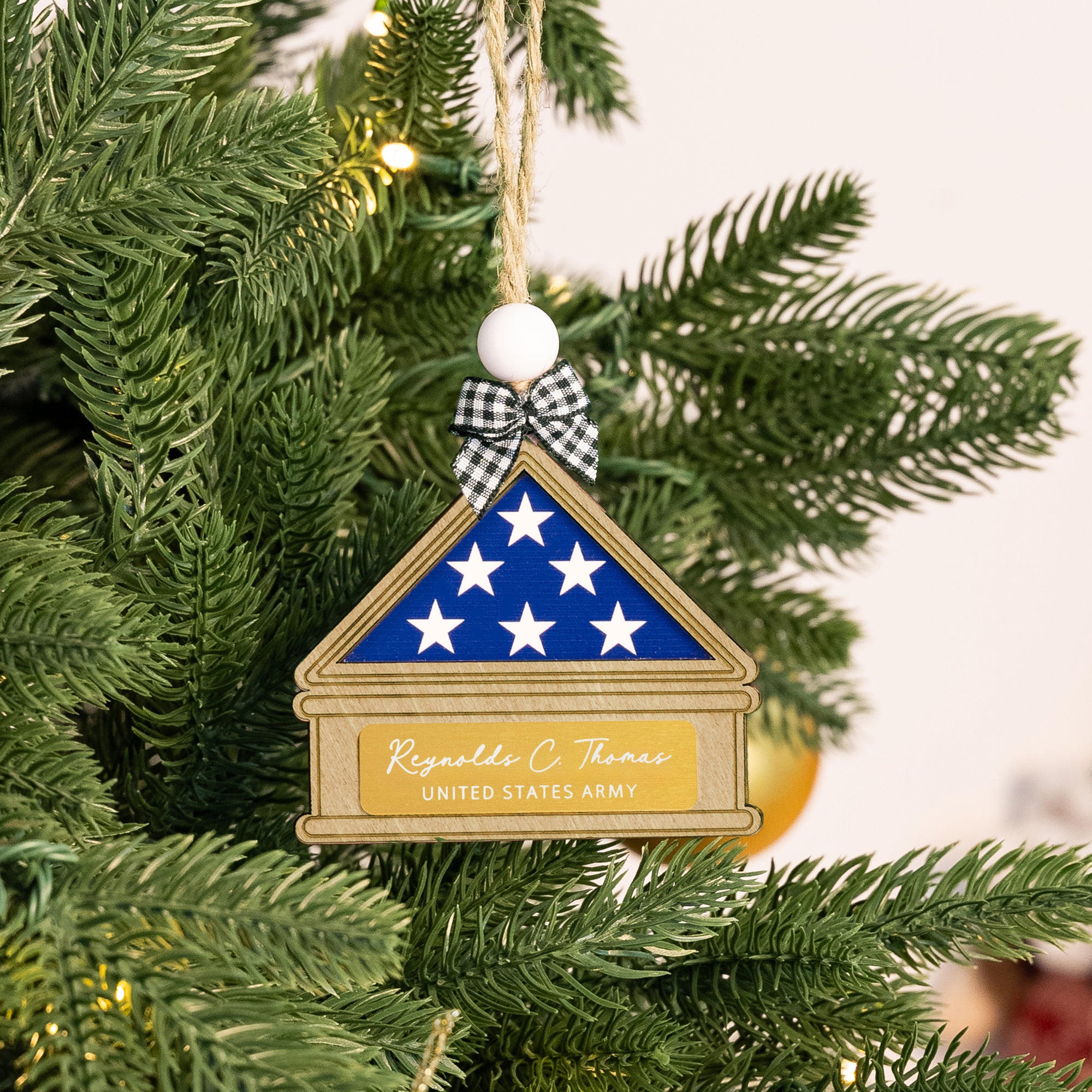 Bandera doblada personalizada hecha a mano Ornamento conmemorativo militar con texto Árbol de Navidad Decoración para el hogar Regalo de jubilación para la familia militar Veterano