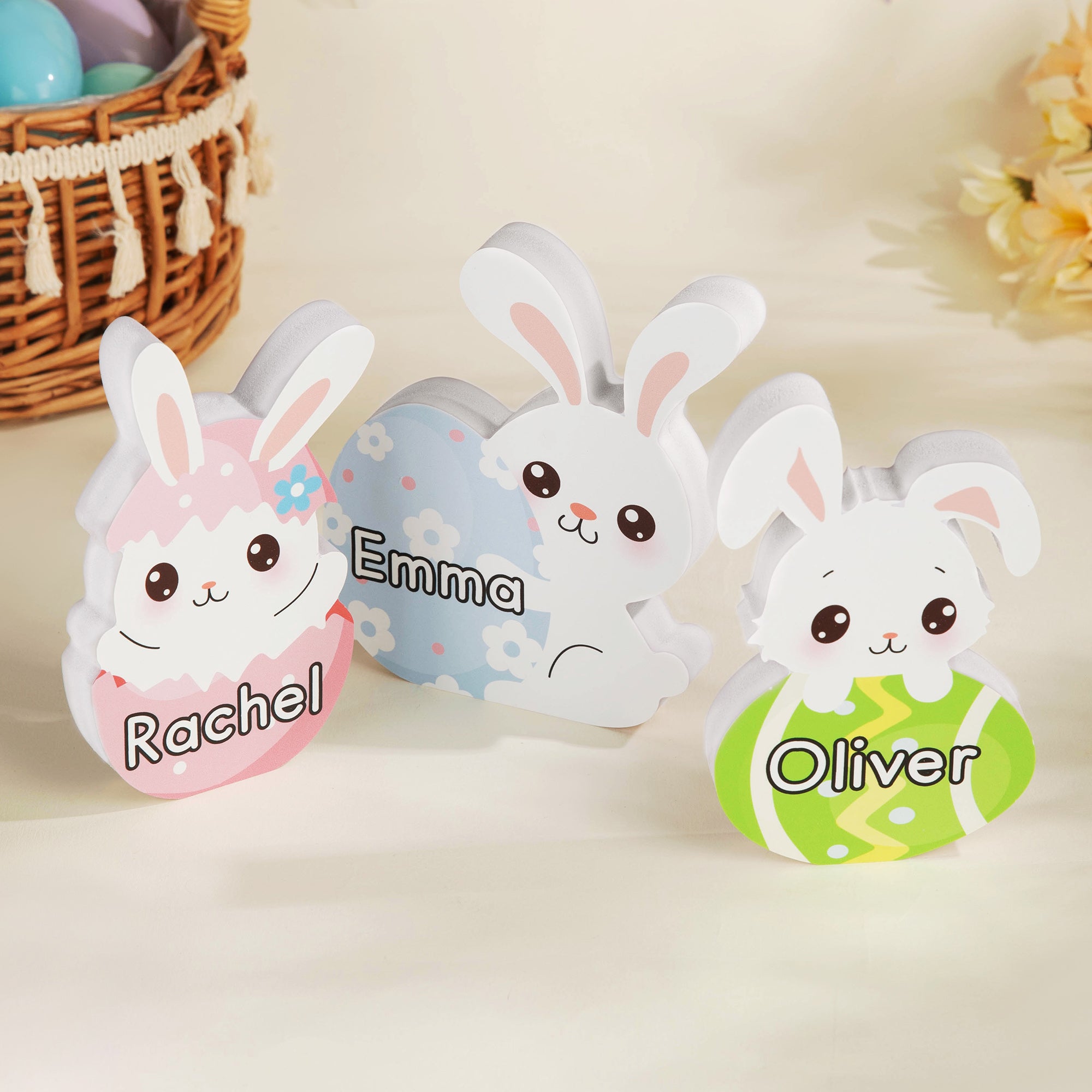 Personalizado Multicolor Lindo Conejo de Pascua Ornamento con Nombre Decoración de Escritorio Cesta de Relleno de Pascua Fiesta de Regalo para la Familia Niños