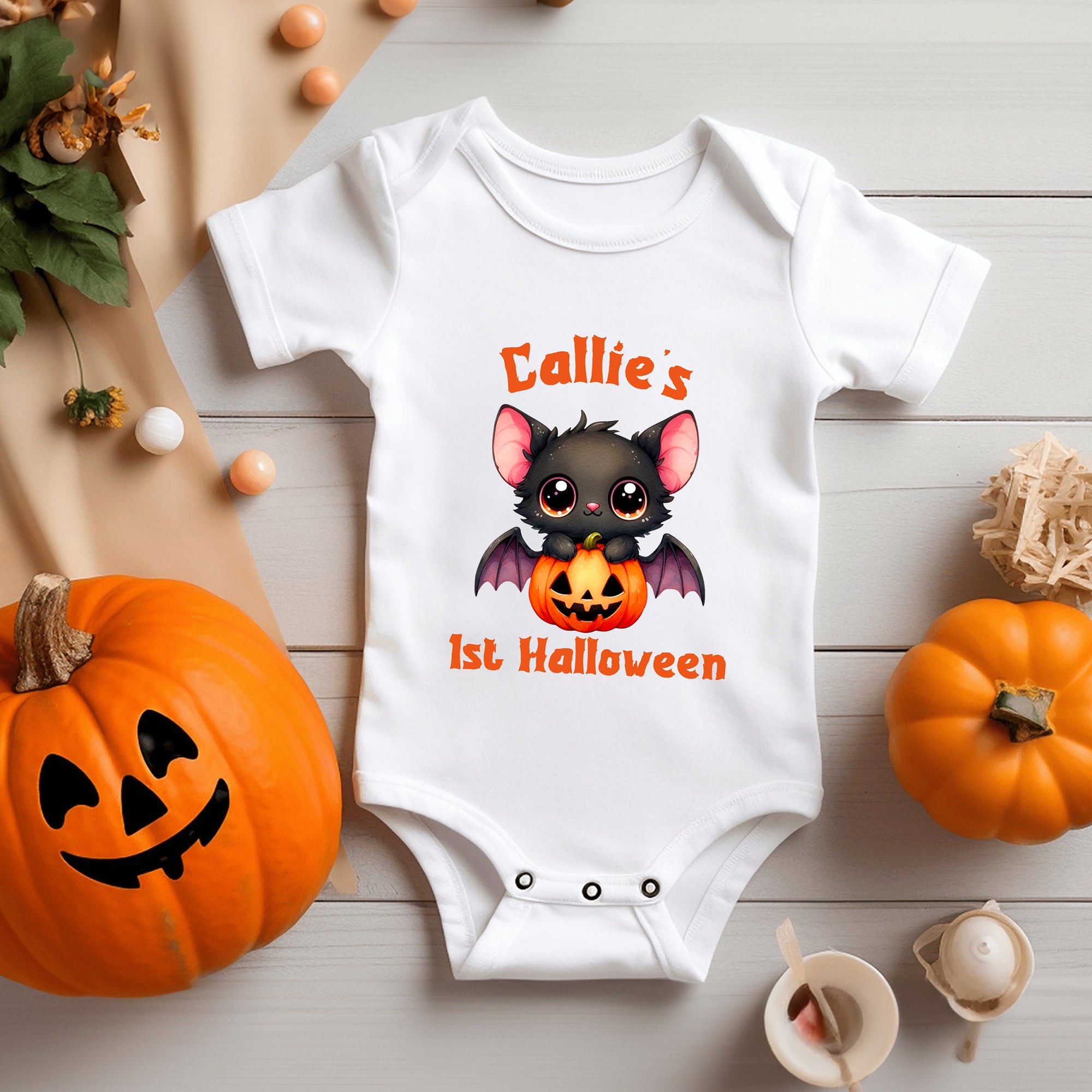 Personalizado de dibujos animados calabaza 100% algodón bebé Bodysuit Kid camiseta con el nombre y el texto de Halloween de regalo para bebés niños niñas