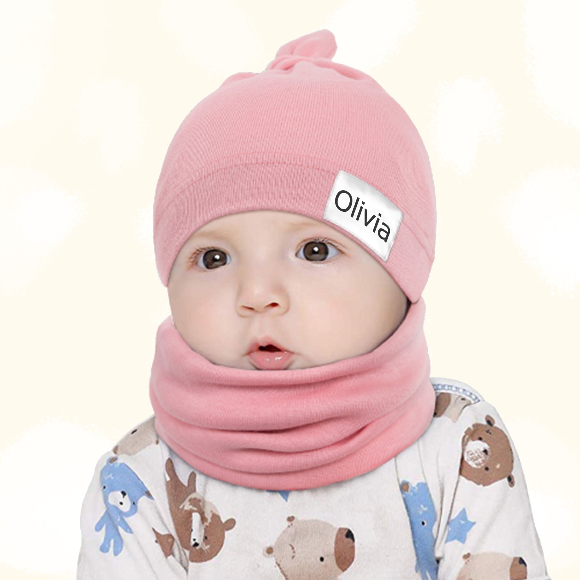 Nombre personalizado suave bebé bufanda sombrero conjunto accesorio invierno esencial regalo de cumpleaños para los recién nacidos