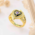 Personalizado Zircon Heart Birthstone Sterling Silver Ring con nombre grabado Año y texto Cumpleaños Aniversario Graduación Regalo para graduados