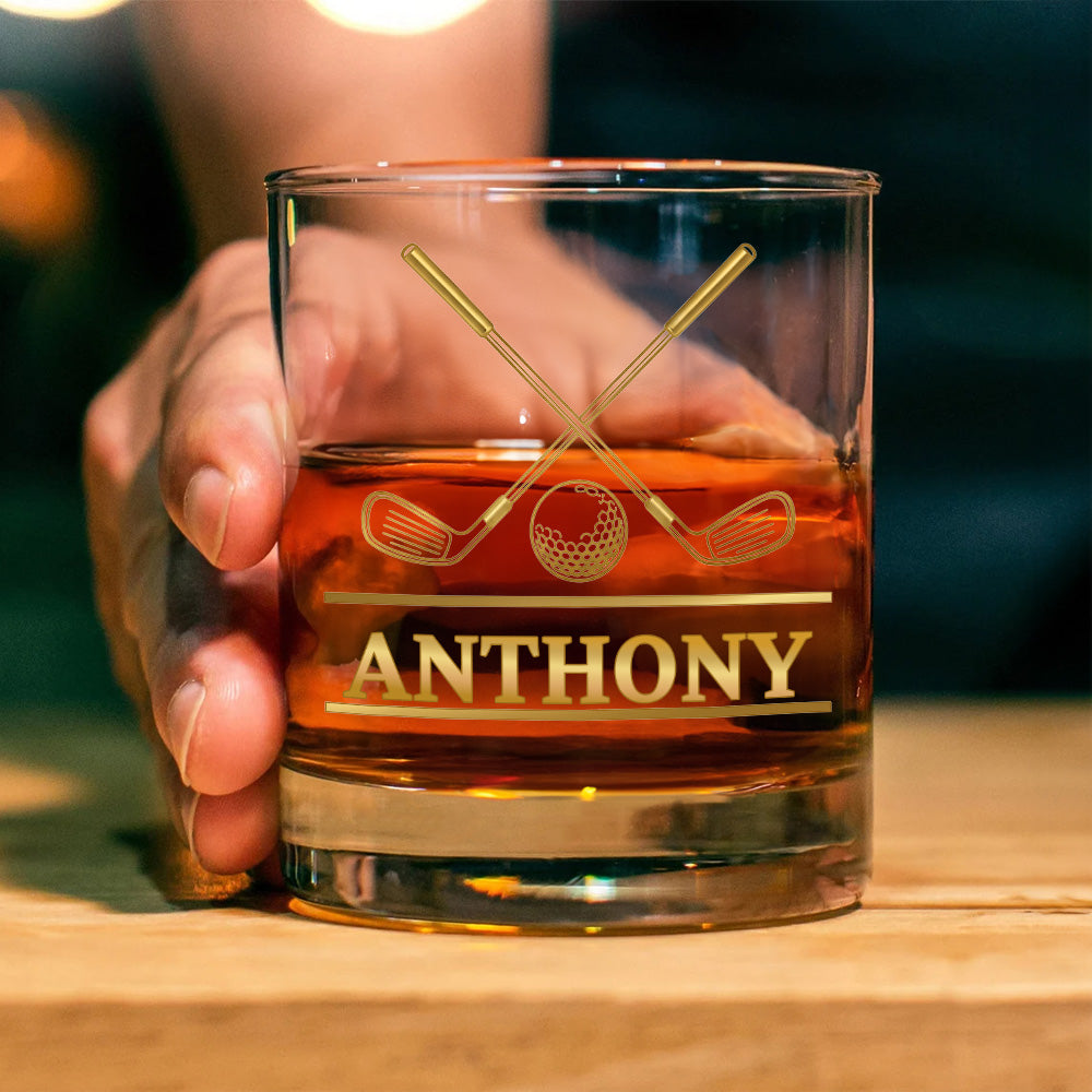 Cruz personalizada Palos de Golf Bola de Golf 10 oz Old Fashioned Rock Whiskey Glass con Nombre Día del Padre Cumpleaños Regalo para Hombres