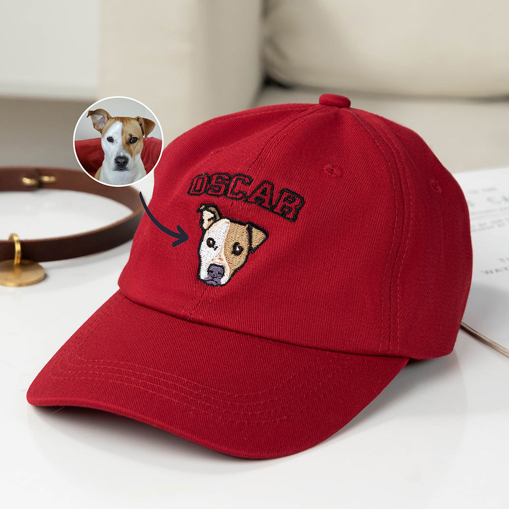 Bordado Personalizado Cara Mascota Foto 100% Algodón Ajustable Gorra de Béisbol con Nombre Accesorios al Aire Libre Fiesta de Mascotas Regalo para Dueños de Mascotas Gato Perro