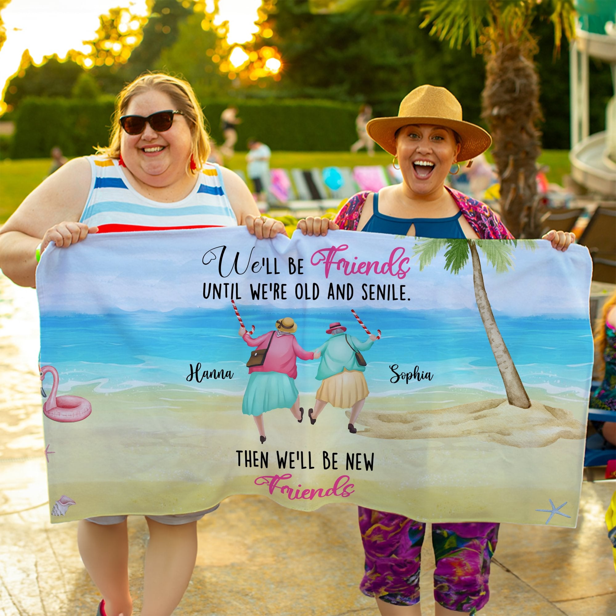 Personalizada We'll Be Friends Toalla de playa de gran tamaño y secado rápido con 2-6 nombres Fiesta de playa Amistad Regalo de cumpleaños para amigas Hermanas